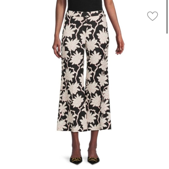 VALENTINO Floral Virgin Wool Silk Flare Pant Cropped Black White Designer 4 NEW - Picture 4 of 15
